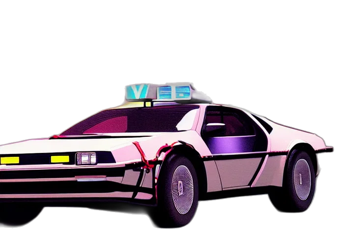 car, robot, weapon, vaporwave, concept art, cyberpunk, 3d render, neon lights transparent PNG cut-out