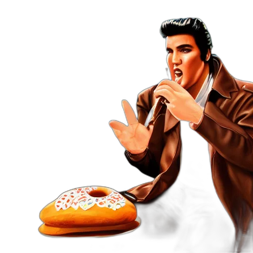 jacket, food, photorealistic, concept art, 3d render, comic book art, elvis, eating transparent PNG cut-out