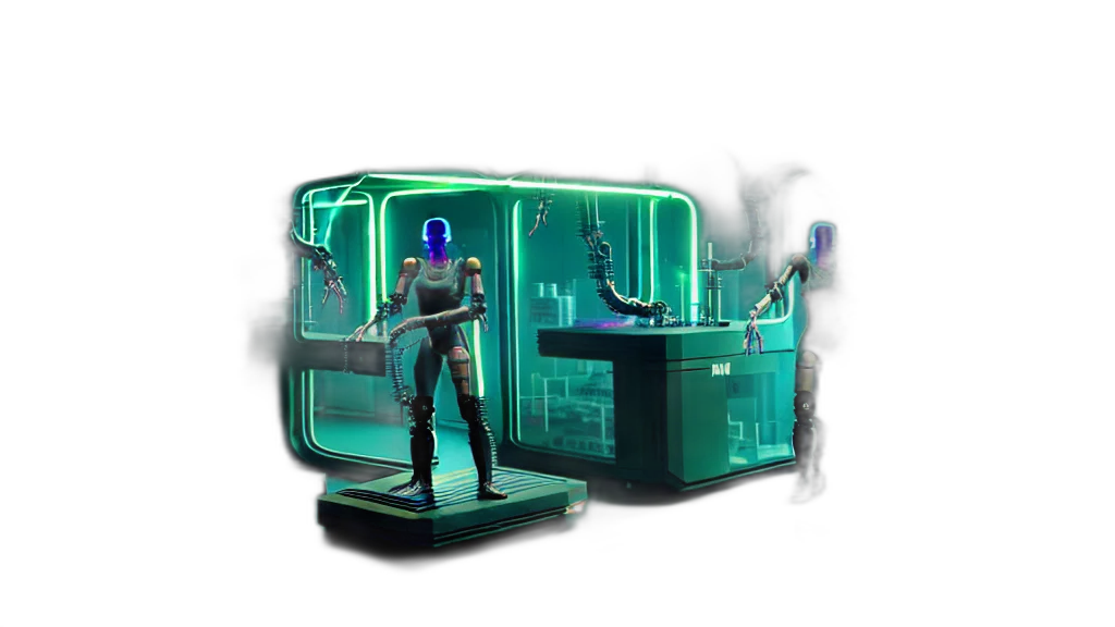 robot, cyberpunk, concept art, 3d render transparent PNG cut-out