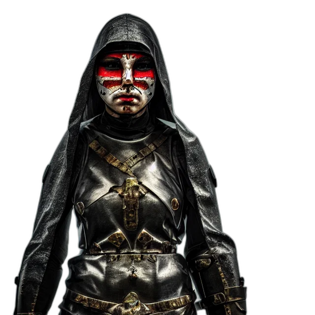 mask, jacket, concept art, photo, acyberpunk, nun, warrior, highly transparent PNG cut-out