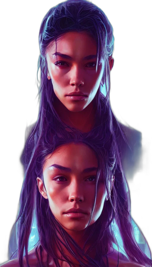 face, mask, hair, creature, cyberpunk, concept art, fantasy art, photorealistic transparent PNG cut-out