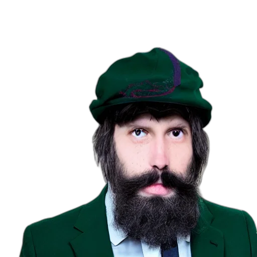 hat, jacket, face, hair, cartoon, photorealistic, 3d render, pixel art transparent PNG cut-out