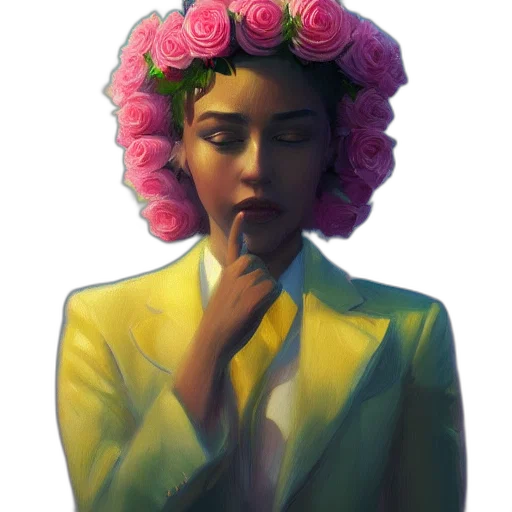 flower, face, crown, staff, vaporwave, concept art, watercolor, pixel art transparent PNG cut-out