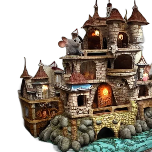 building, concept art, 3d render, fantasy art, pixel art, underwater, realistic, mouse transparent PNG cut-out