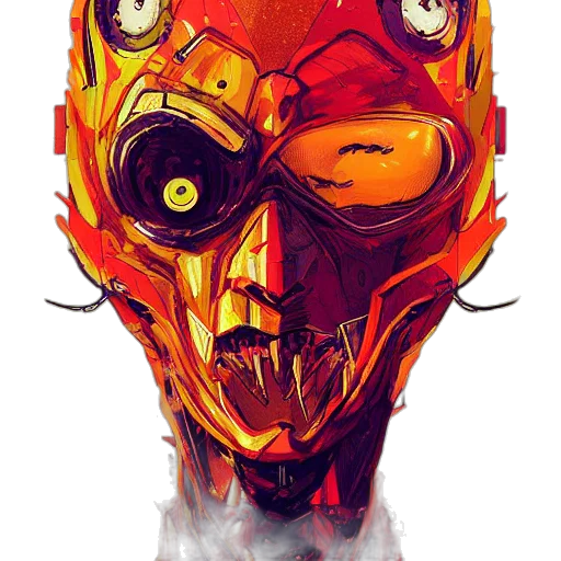 mask, face, robot, comic book art, concept art, cyberpunk, watercolor, fire transparent PNG cut-out