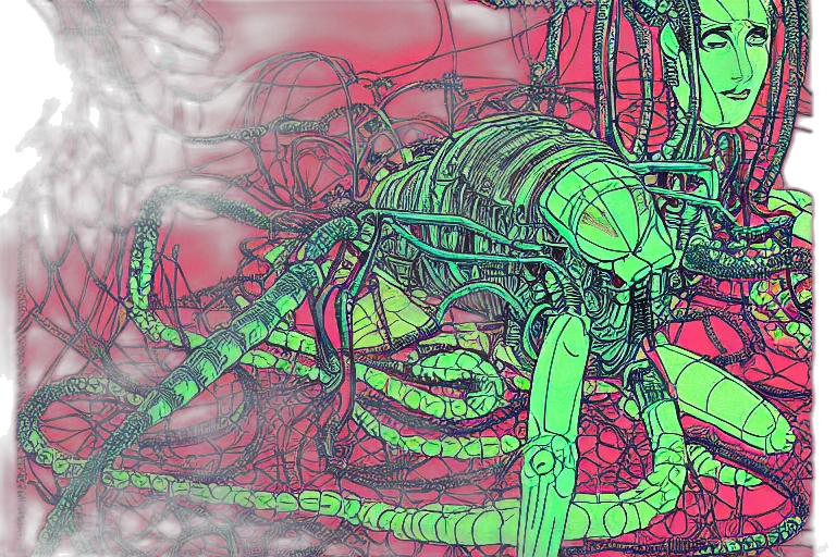 robot, creature, cyberpunk, concept art, comic book art, vaporwave, outer space, neon lights transparent PNG cut-out