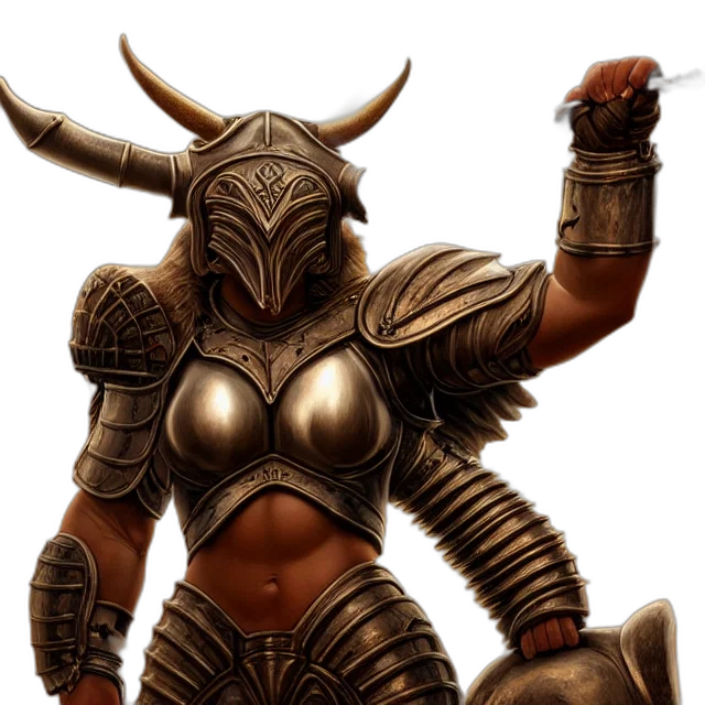 mask, sword, fantasy art, concept art, 3d render, comic book art, armoured, minotaur transparent PNG cut-out
