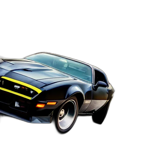 car, photorealistic, concept art, 3d render, cartoon, black, pontiac, firebird transparent PNG cut-out
