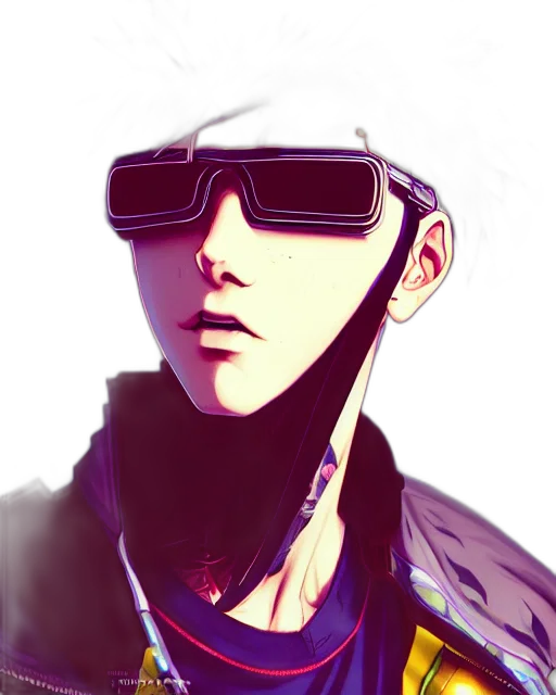 face, jacket, robot, hat, cyberpunk, vaporwave, concept art, 3d render transparent PNG cut-out