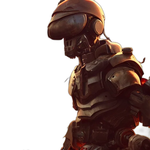 robot, weapon, mask, face, concept art, 3d render, cyberpunk, fantasy art transparent PNG cut-out