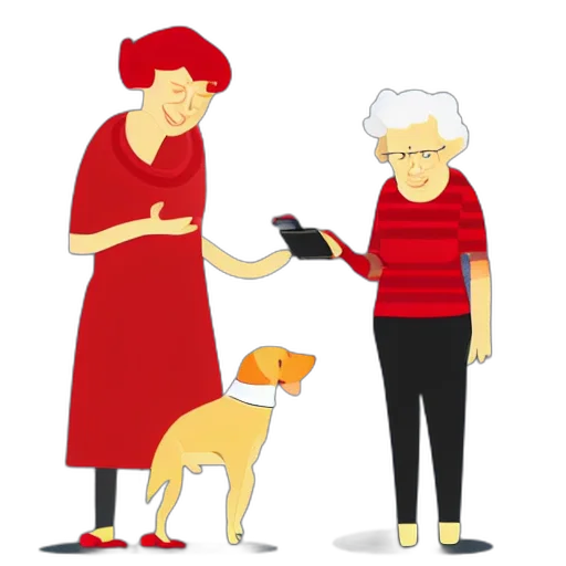 staff, red, flat, design, illustration, grandma, dog, using transparent PNG cut-out