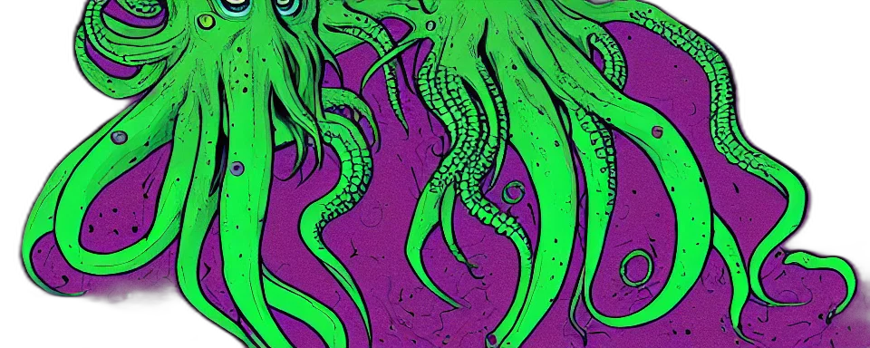 hair, creature, comic book art, vaporwave, concept art, fantasy art, outer space, underwater transparent PNG cut-out