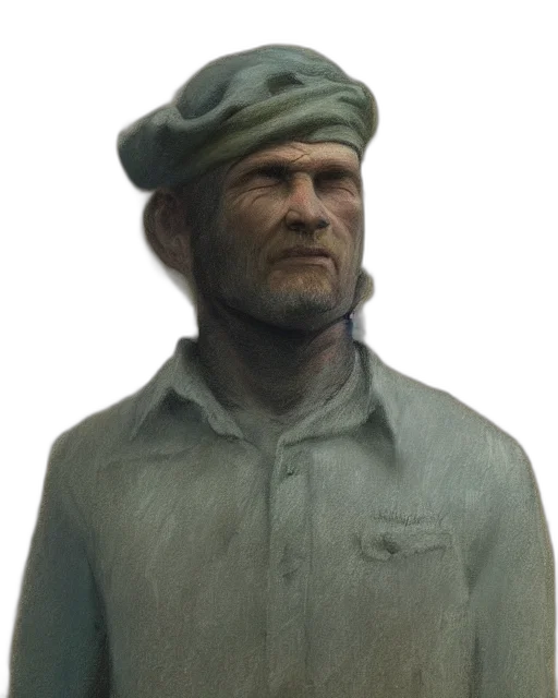 face, hat, staff, jacket, 3d render, photorealistic, concept art, oil painting transparent PNG cut-out