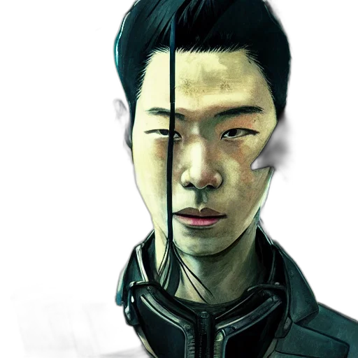 face, robot, mask, jacket, comic book art, photorealistic, concept art, cyberpunk transparent PNG cut-out