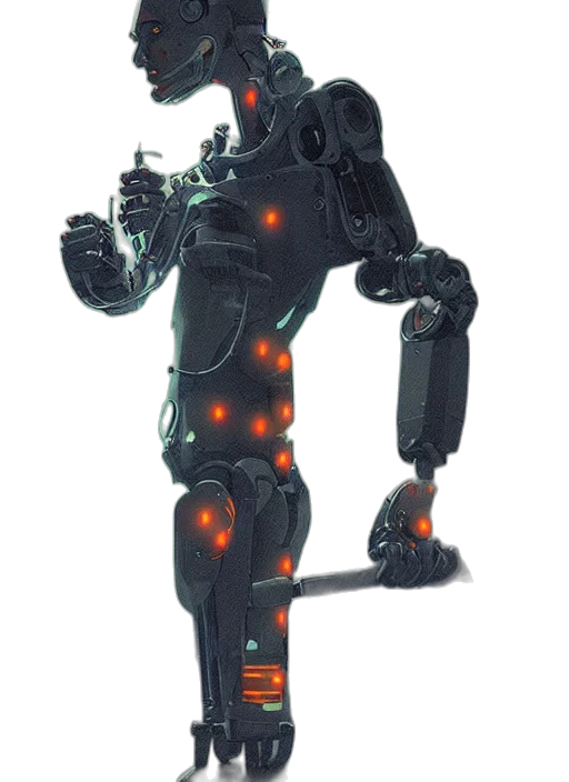 robot, weapon, staff, concept art, cyberpunk, 3d render, comic book art, outer space transparent PNG cut-out
