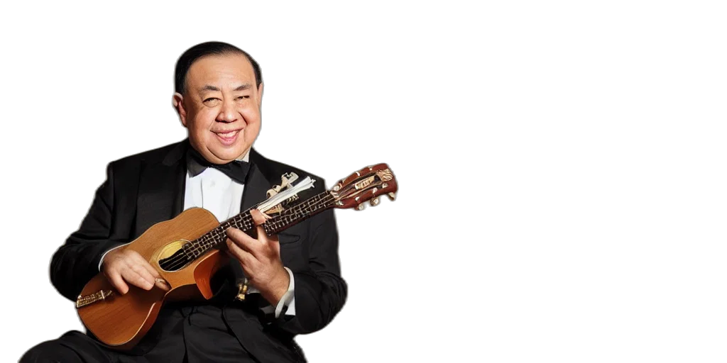 prawit, wongsuwan, gold, tuxedo, playing, ukulele, musician, portrait transparent PNG cut-out