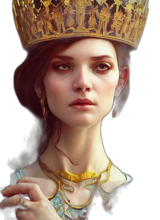 crown, jewelry, face, hat, fantasy art, photorealistic, concept art, oil painting transparent PNG cut-out