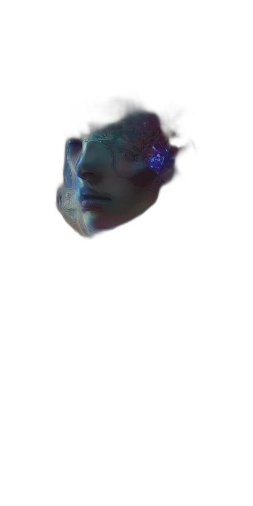 face, mask, robot, creature, concept art, vaporwave, cyberpunk, photorealistic transparent PNG cut-out
