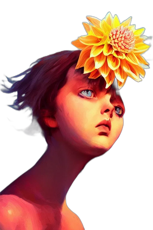 crown, flower, face, mask, concept art, 3d render, photorealistic, fantasy art transparent PNG cut-out