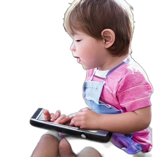 photorealistic, kid, eating, ipad transparent PNG cut-out