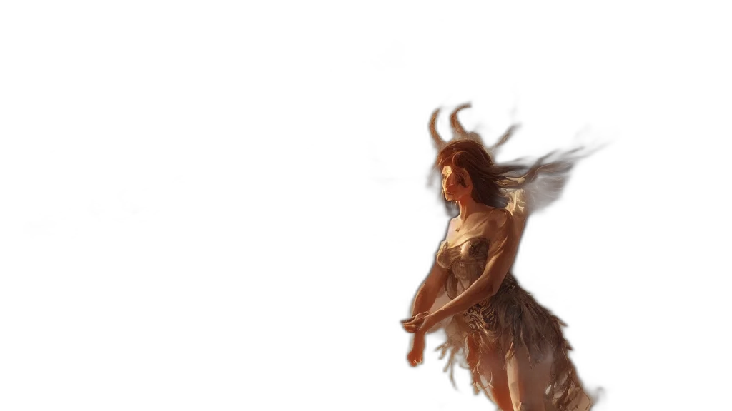 hair, dress, creature, photorealistic, 3d render, concept art, fantasy art, golden transparent PNG cut-out