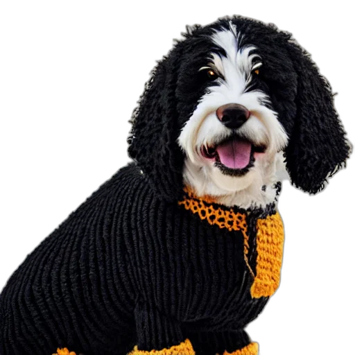 animal, jacket, photorealistic, closeup, photograph, cute, smiling, knitted transparent PNG cut-out