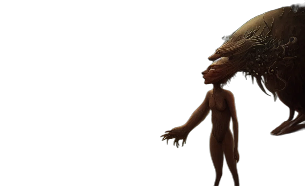hair, creature, animal, dress, concept art, 3d render, fantasy art, photorealistic transparent PNG cut-out