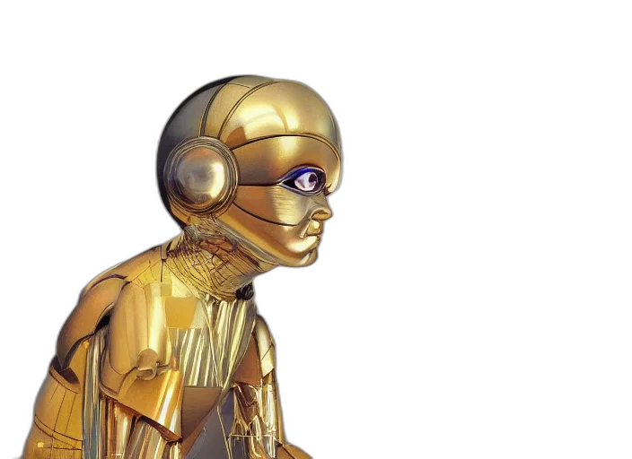 robot, concept art, 3d render, cyberpunk, photorealistic, golden, portrait, cyber transparent PNG cut-out