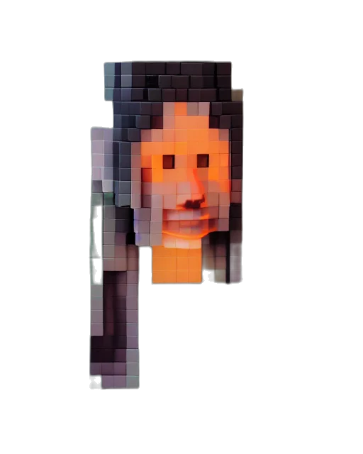 face, robot, mask, weapon, pixel art, 3d render, concept art, photorealistic transparent PNG cut-out