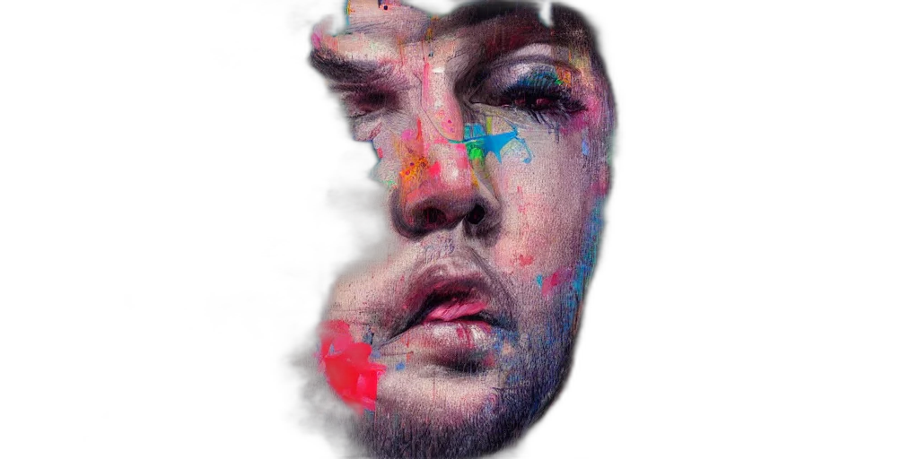face, mask, crown, creature, watercolor, photorealistic, oil painting, fantasy art transparent PNG cut-out