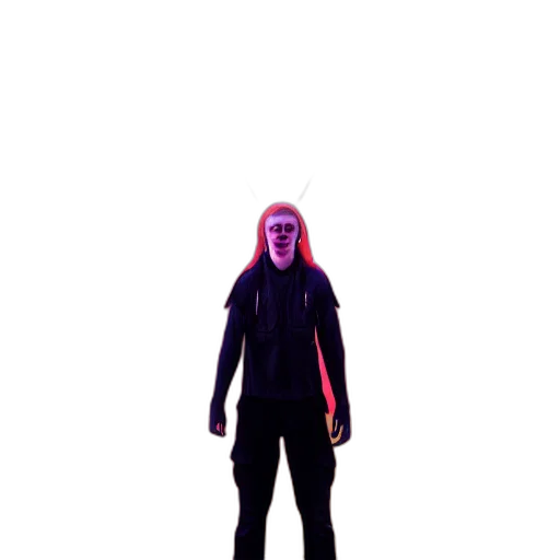 jacket, staff, mask, robot, 3d render, cyberpunk, concept art, vaporwave transparent PNG cut-out