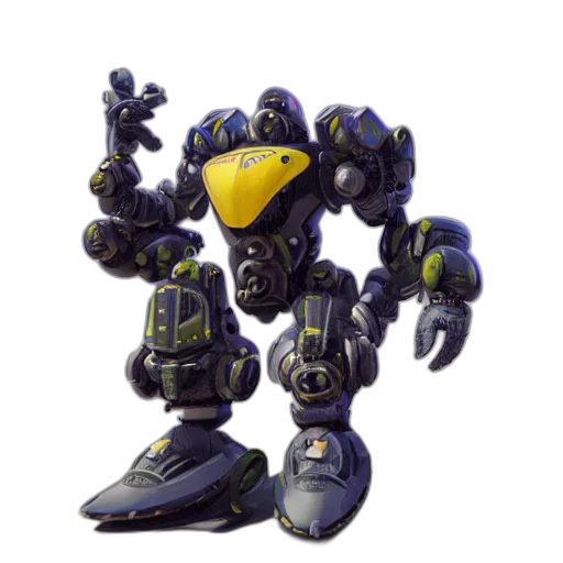 robot, weapon, concept art, 3d render, pixel art, banana, piloting, mech transparent PNG cut-out