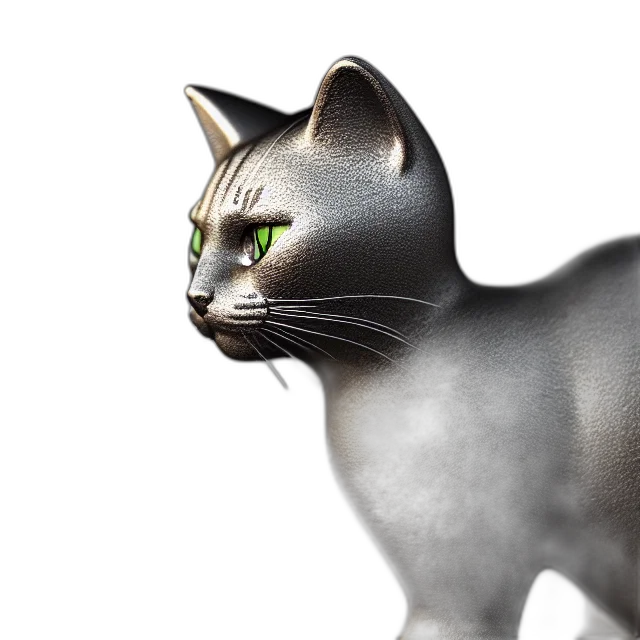 animal, creature, 3d render, photorealistic, concept art, chrome, statue, cat transparent PNG cut-out