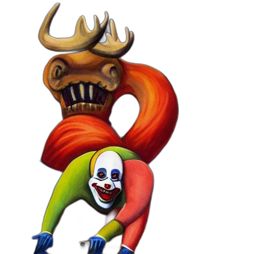 creature, animal, concept art, 3d render, fantasy art, painting, creepy, clown transparent PNG cut-out