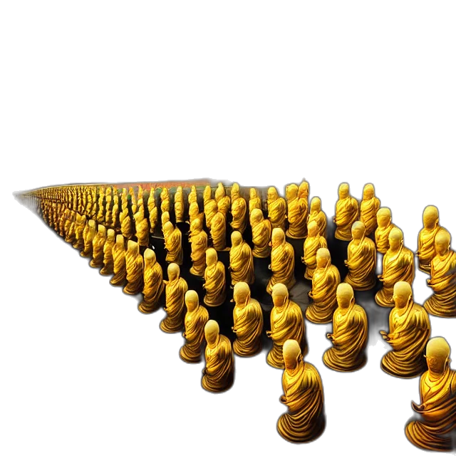 3d render, beautiful, painting, subway, station, full, hundreds, buddhas transparent PNG cut-out