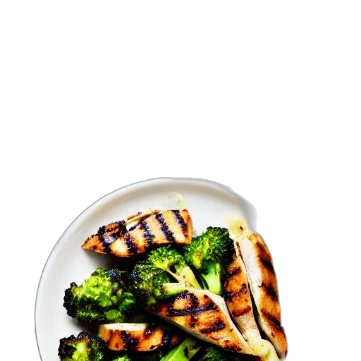 food, photorealistic, grilled, chicken, chimichurri, sauce, roasted, broccoli transparent PNG cut-out
