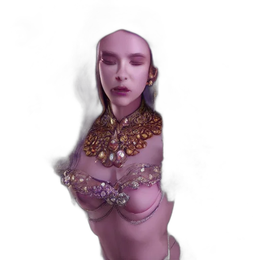 jewelry, dress, face, creature, fantasy art, concept art, cyberpunk, photorealistic transparent PNG cut-out