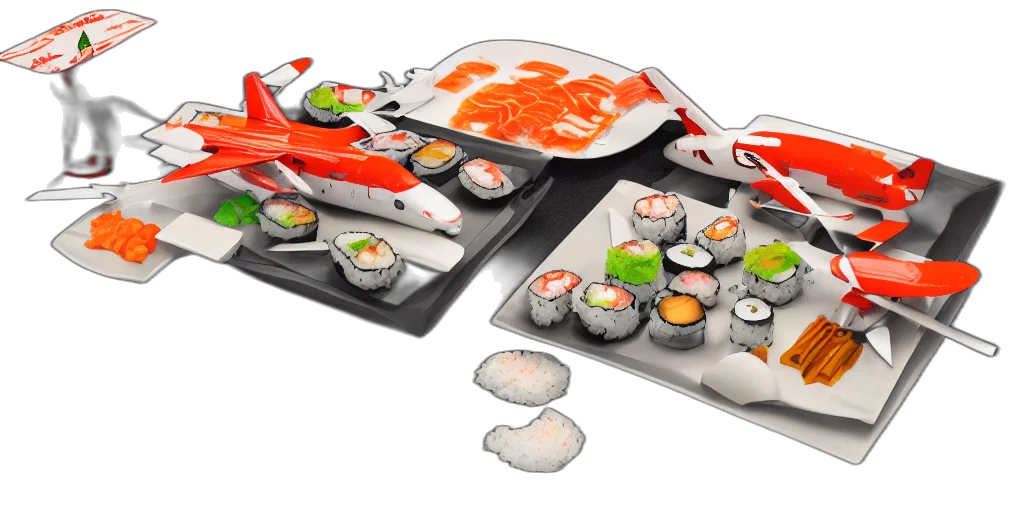 food, photorealistic, 3d render, concept art, airplane, made, sushi, artstation transparent PNG cut-out