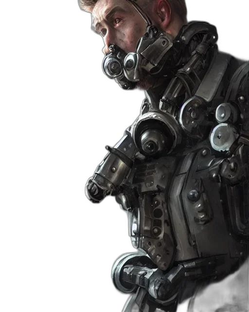 robot, mask, face, weapon, concept art, cyberpunk, 3d render, photorealistic transparent PNG cut-out
