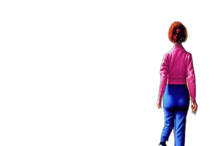 jacket, hair, robot, staff, vaporwave, concept art, watercolor, 3d render transparent PNG cut-out