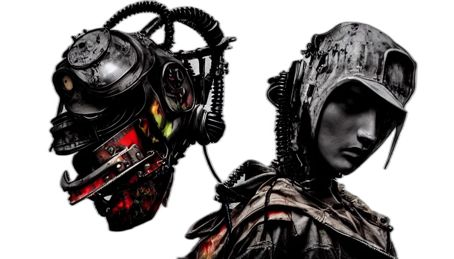 mask, cyberpunk, concept art, comic book art, photorealistic, outer space, dark, grunge transparent PNG cut-out