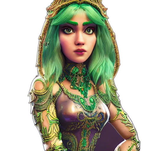 jewelry, dress, crown, fantasy art, concept art, pixel art, 3d render, green transparent PNG cut-out