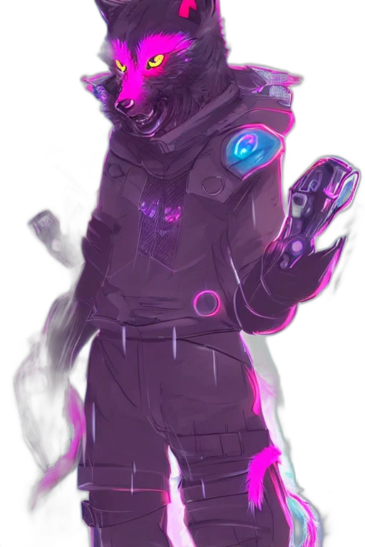 robot, jacket, mask, staff, cyberpunk, concept art, vaporwave, fantasy art transparent PNG cut-out