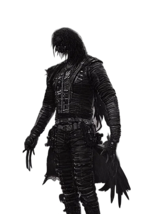 jacket, staff, weapon, mask transparent PNG cut-out
