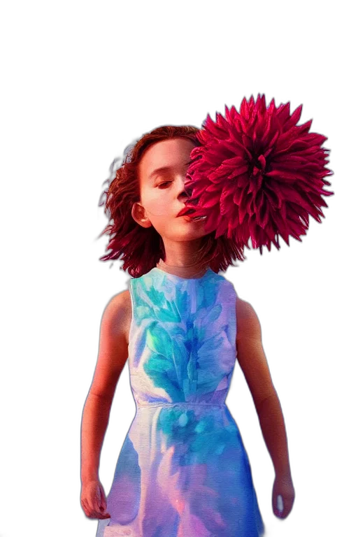 dress, flower, hair, crown, 3d render, photorealistic, concept art, closeup transparent PNG cut-out