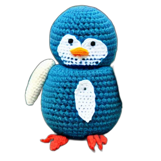 3d render, pixel art, concept art, blue, crocheted, penguin, doll transparent PNG cut-out