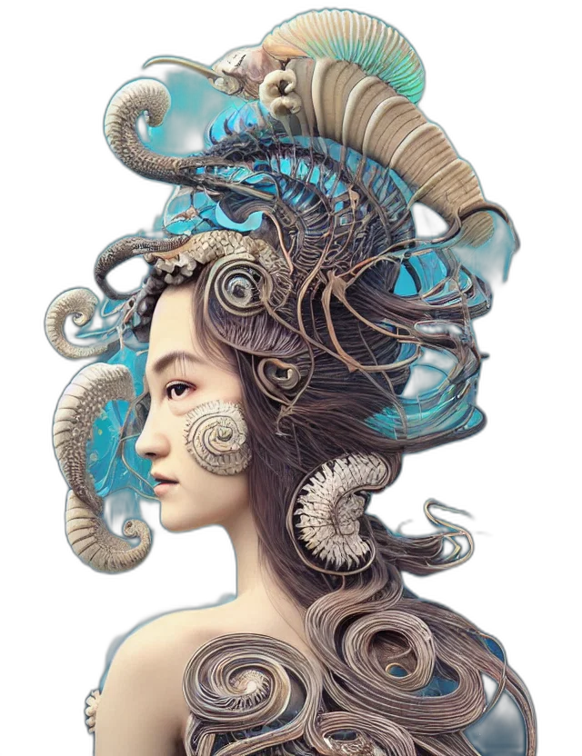 mask, creature, hair, face, fantasy art, concept art, photorealistic, cyberpunk transparent PNG cut-out
