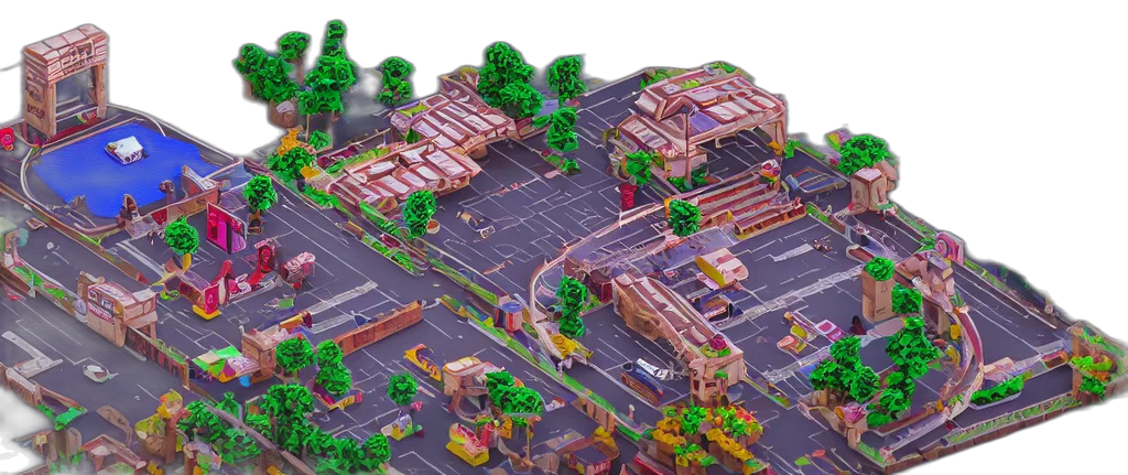 3d render, pixel art, concept art, city street transparent PNG cut-out