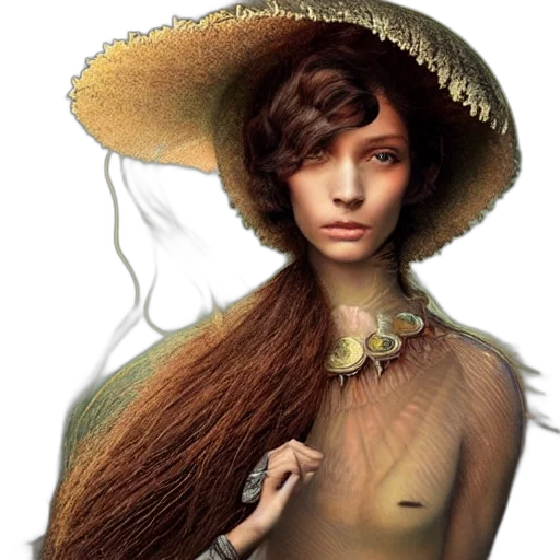 hair, hat, dress, jewelry, photorealistic, fantasy art, oil painting, concept art transparent PNG cut-out