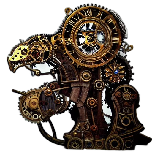 robot, weapon, dragon, staff, concept art, fantasy art, 3d render, clockwork transparent PNG cut-out